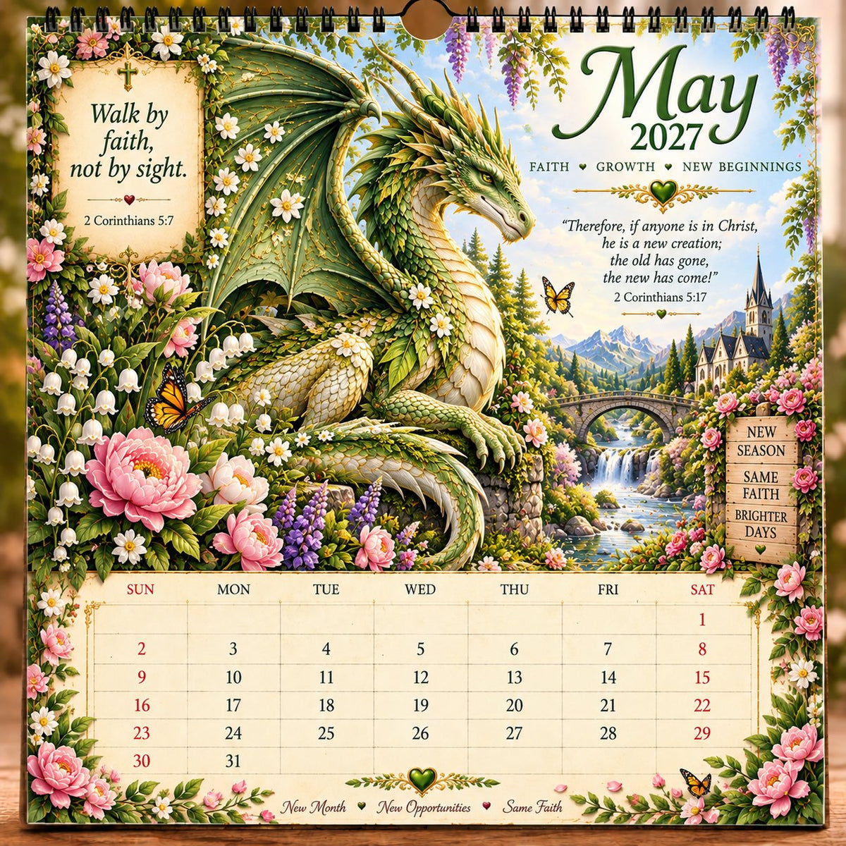🔥LAST DAY 50% OFF - 🐉📖2027 Dragon Seasons of Faith Calendar – 12 Fantasy Dragons, Scripture & Seasonal Christian Art