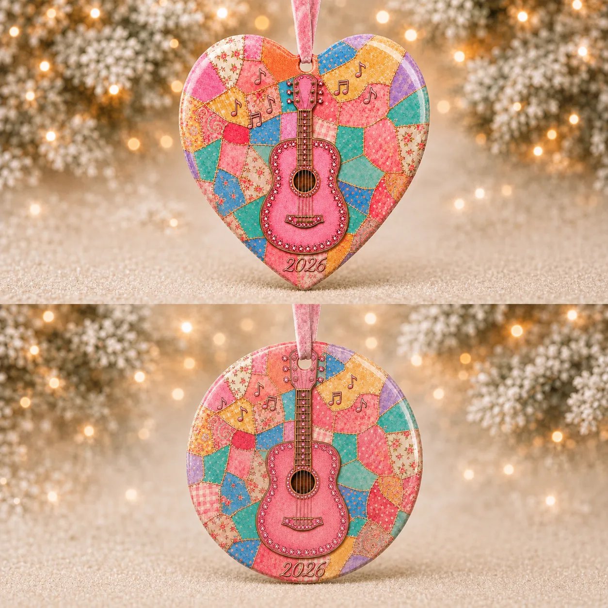 🎅 🎅 2026 Christmas Gift 50% Off--🎁Last Day 50% OFF 🎸 Pink Guitar Memorial Heart Ornament