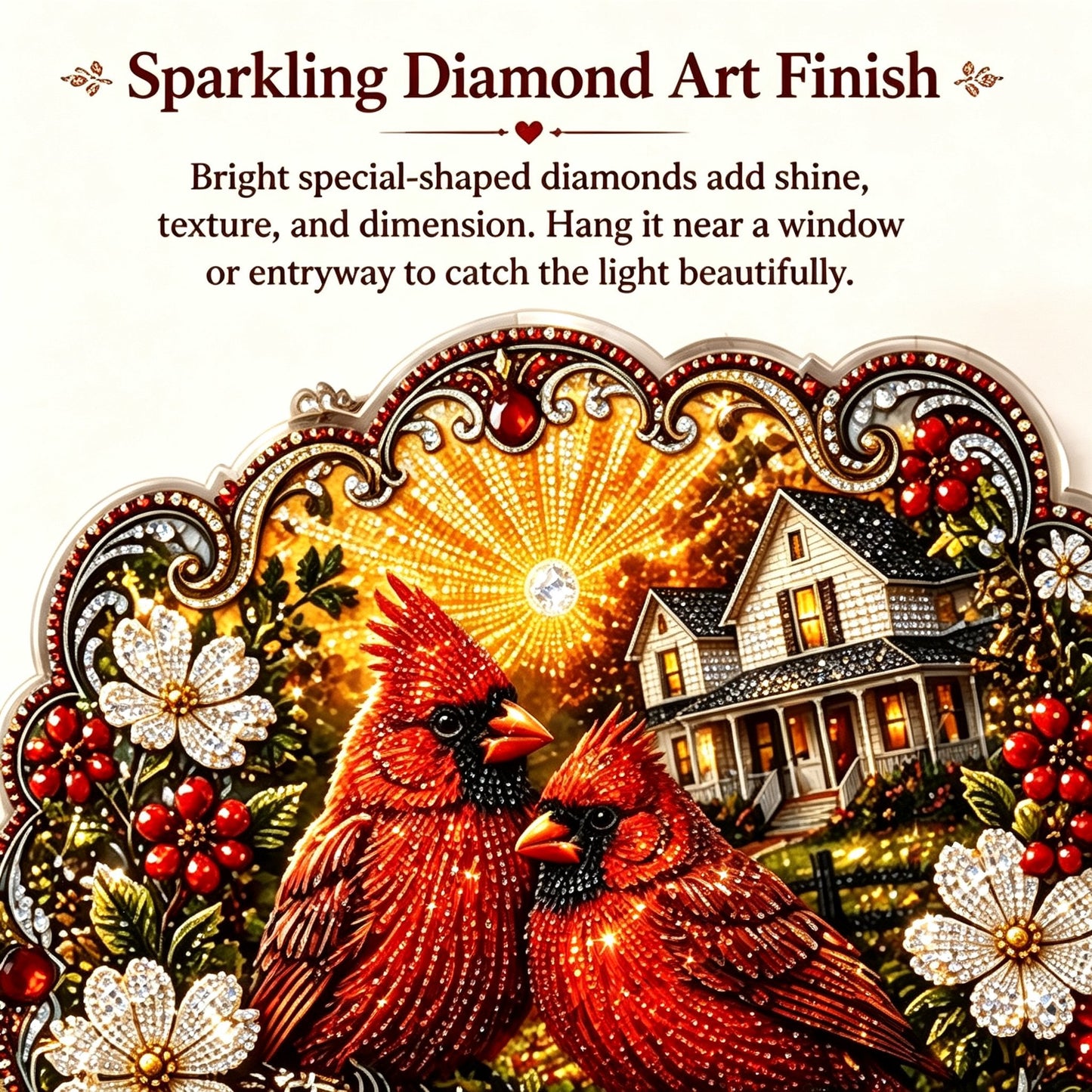 ✨🐦Beginner-Friendly-🐦Cardinals & Sunrise Diamond Art Hanging Ornament Kit