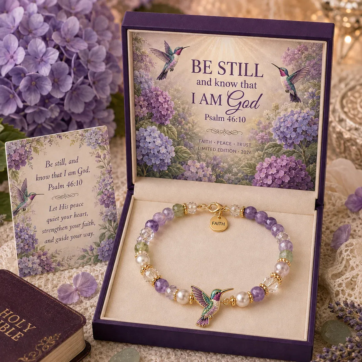 🎅 2026 Christmas Gift 50% Off--✝️ Psalm 46:10 Faith Bracelet | Limited Edition 2026 Christian Jewelry with 7 Meaningful Nature Symbols, Gemstone-Style Beads & Scripture Gift Box 🤍