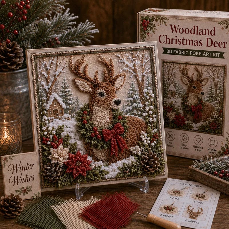 🔥🔥 LAST DAY 49% OFF – 🎄🧵 Premium 3D Christmas Fabric Poke Art Kit | No-Sew Holiday Craft with Pre-Punched Board, Fabric Squares & Display Stand 🎅✨