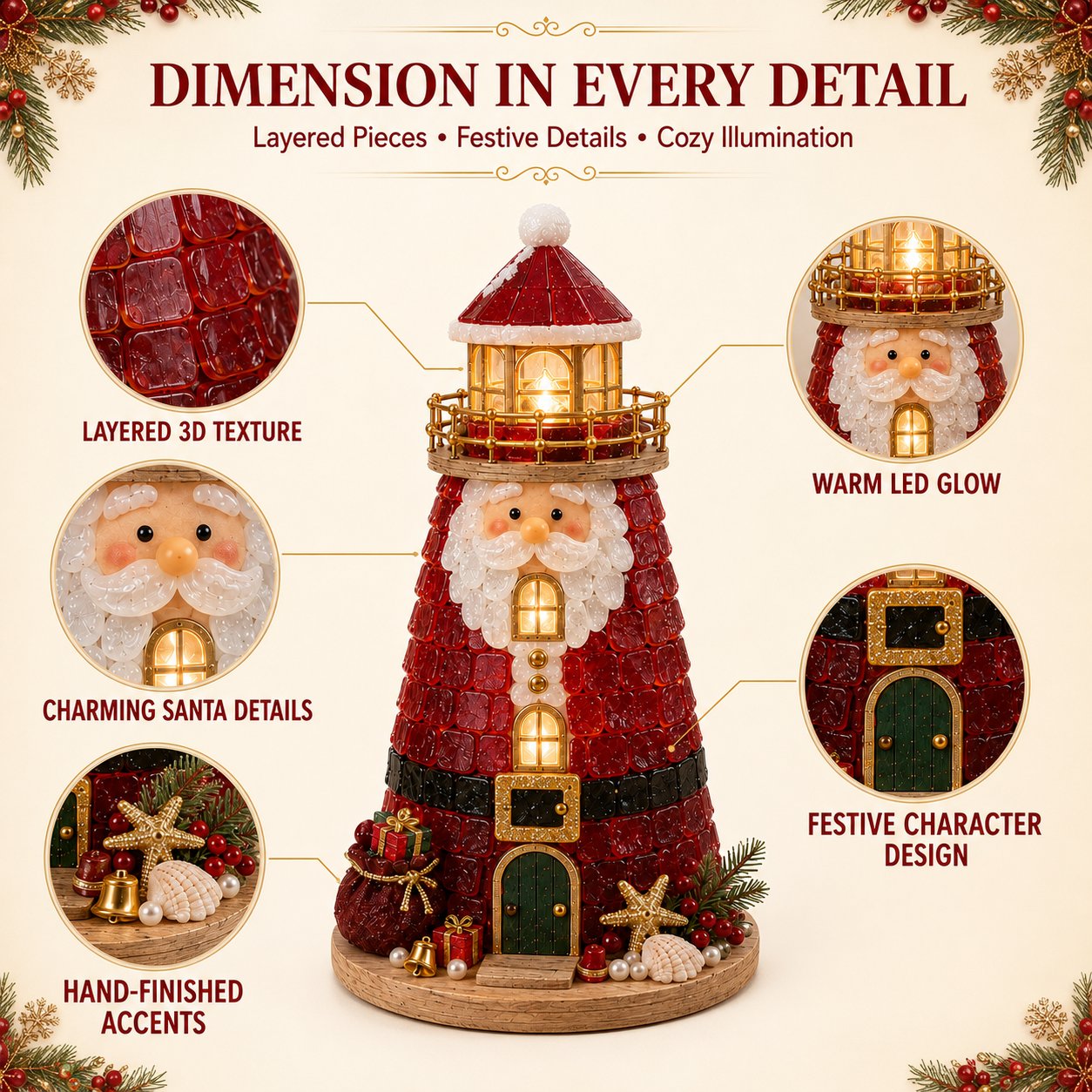 🎅 2026 Christmas Gift 50% Off--🎄Beginner-Friendly DIY Lighted Christmas Character Sea Glass-Style Lighthouse Kit Collection | Complete Kit with Sea Glass-Style Pieces, LED Lights & Step-by-Step Guide Included 💕