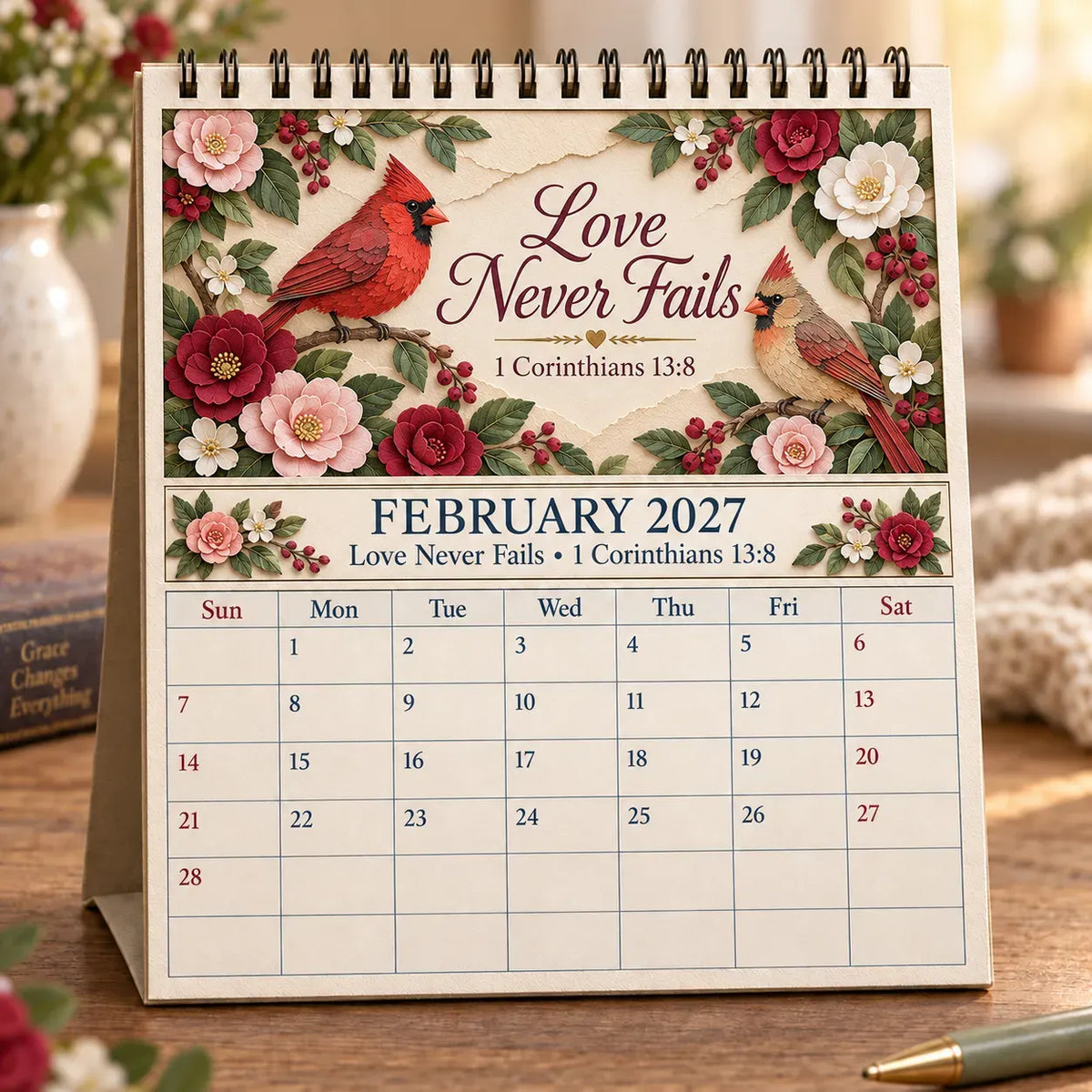 ✝️✝️ 3D Christian Calendar 2027 | 12 Scripture Designs with Nature Scenes, Birds & Flowers for Faith-Filled Homes & Meaningful Gifts 🎁