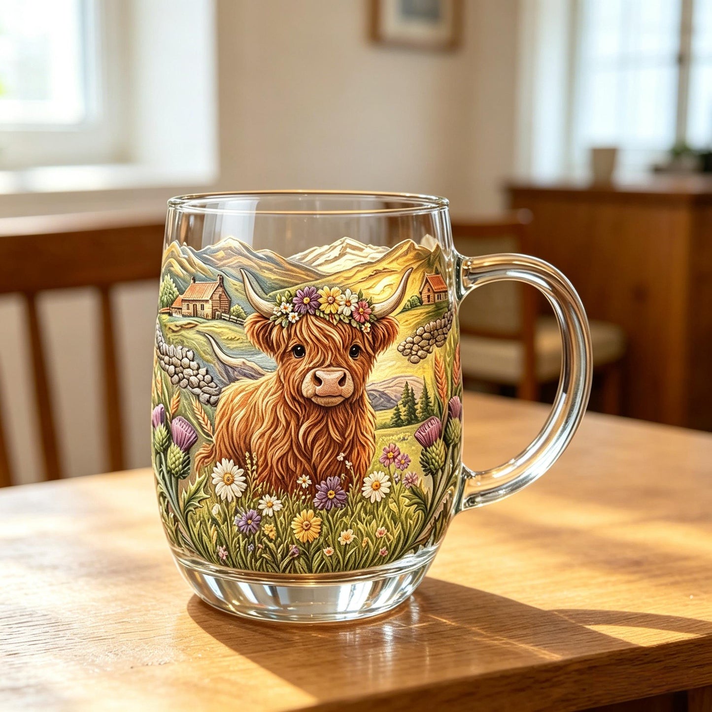 💐💐☕Hand-painted Highland Cow Glass