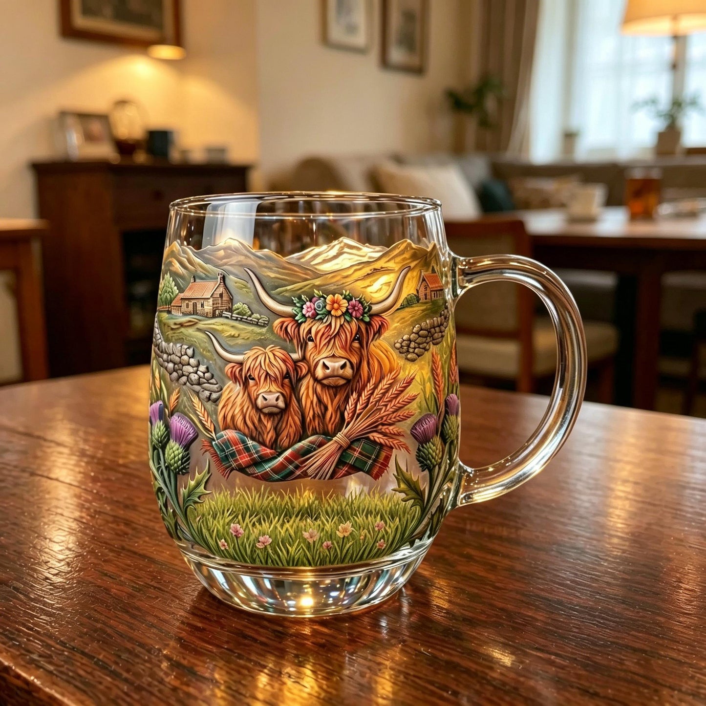 💐💐☕Hand-painted Highland Cow Glass