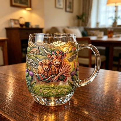 💐💐☕Hand-painted Highland Cow Glass
