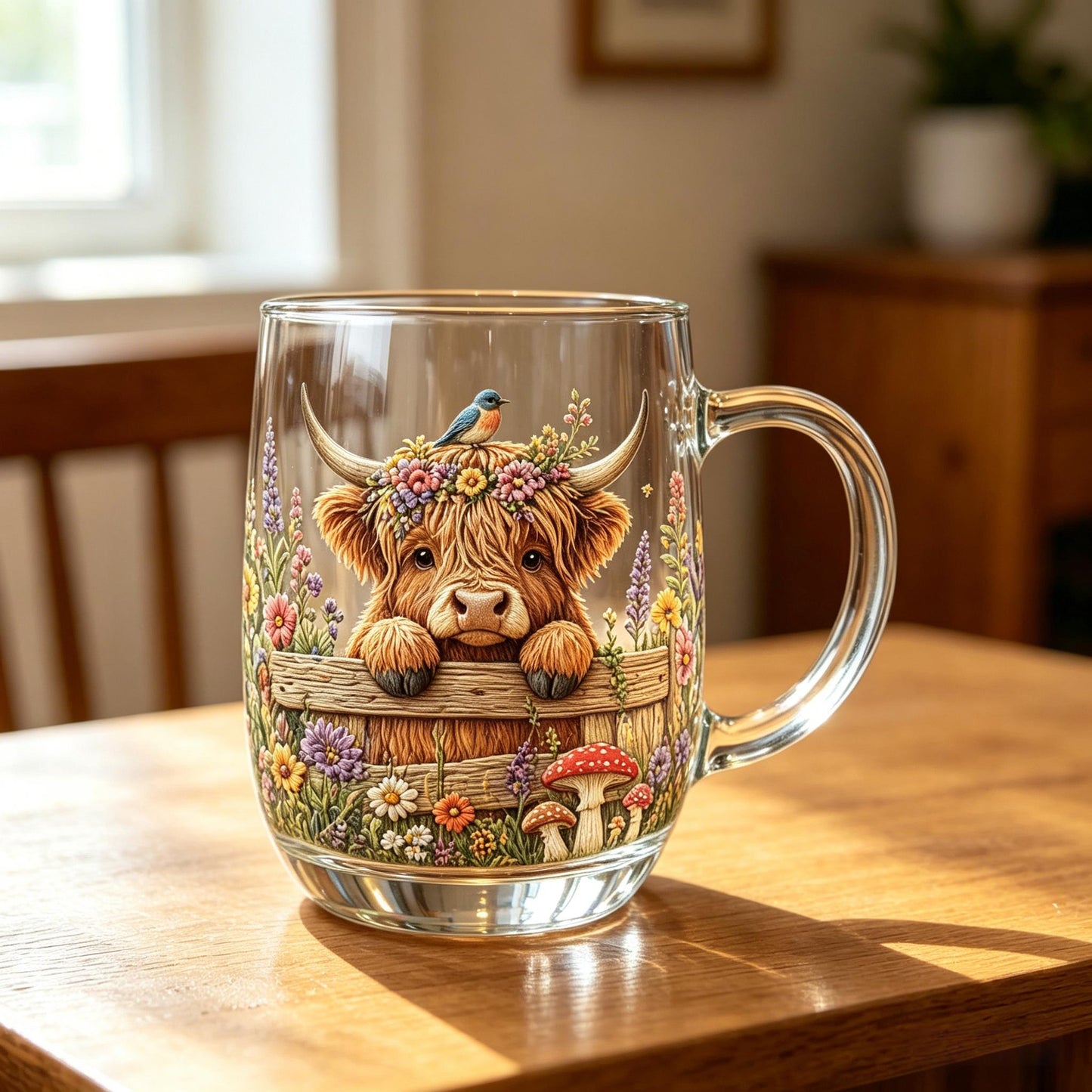 💐💐☕Hand-painted Highland Cow Glass