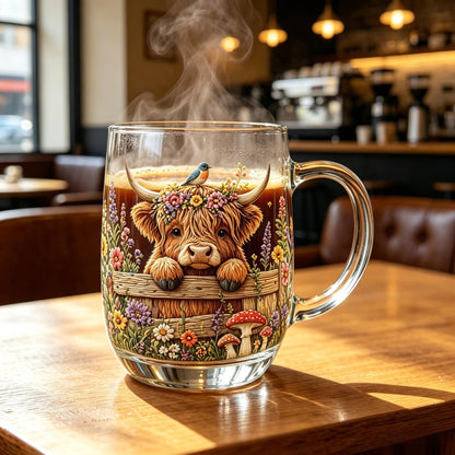 💐💐☕Hand-painted Highland Cow Glass