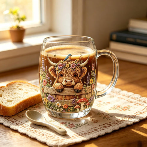 💐💐☕Hand-painted Highland Cow Glass