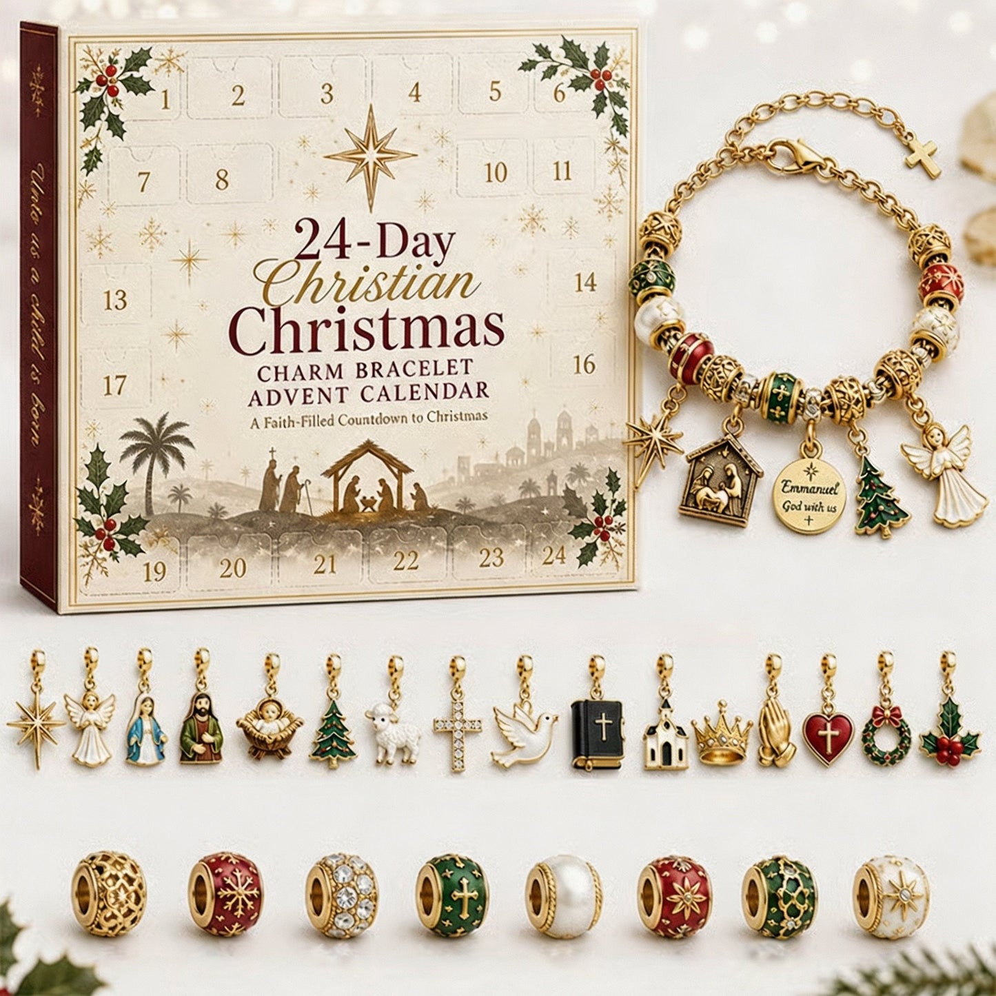🎅🎅 2026 Christmas Gift 50% Off--🎄24-Day Christian Christmas Charm Bracelet Advent Calendar