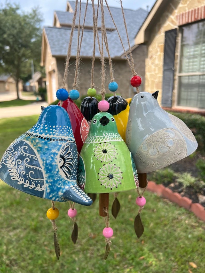 Hand-Painted Ceramic Bird wind Chimes (Handmade by Jordan Maynard)-Buy 2 Free Shipping