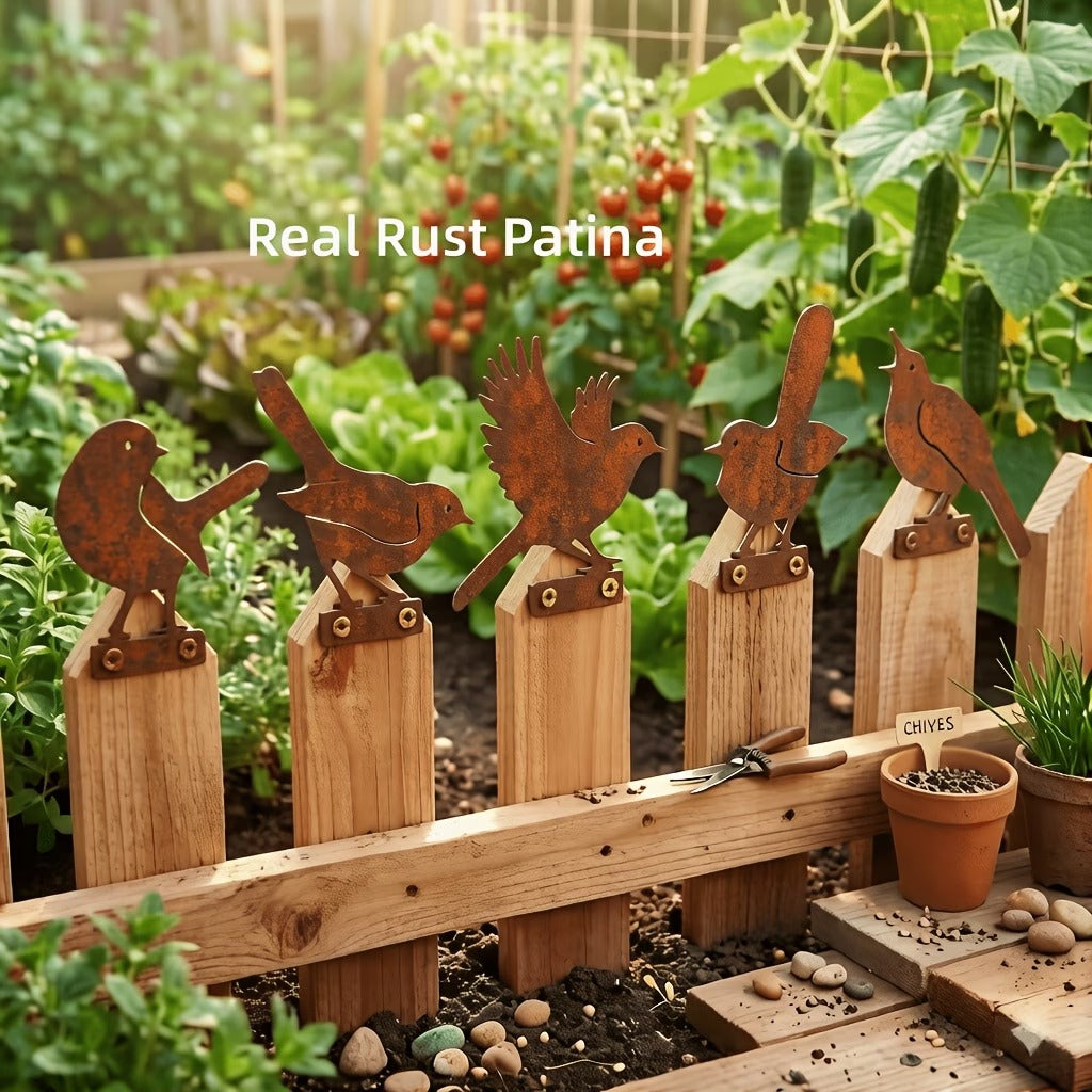 5-Piece Lifelike Rusty Metal Bird Silhouettes Garden Art