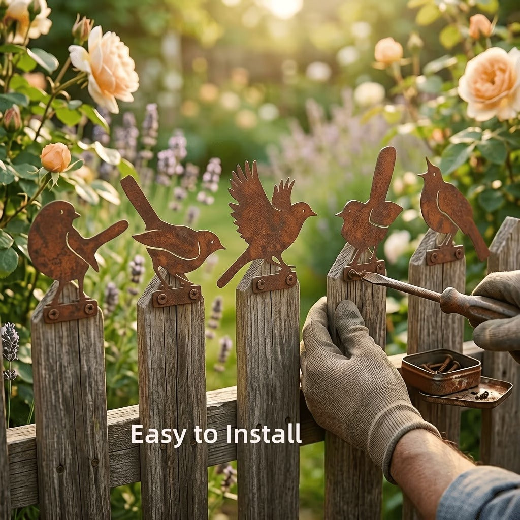 5-Piece Lifelike Rusty Metal Bird Silhouettes Garden Art