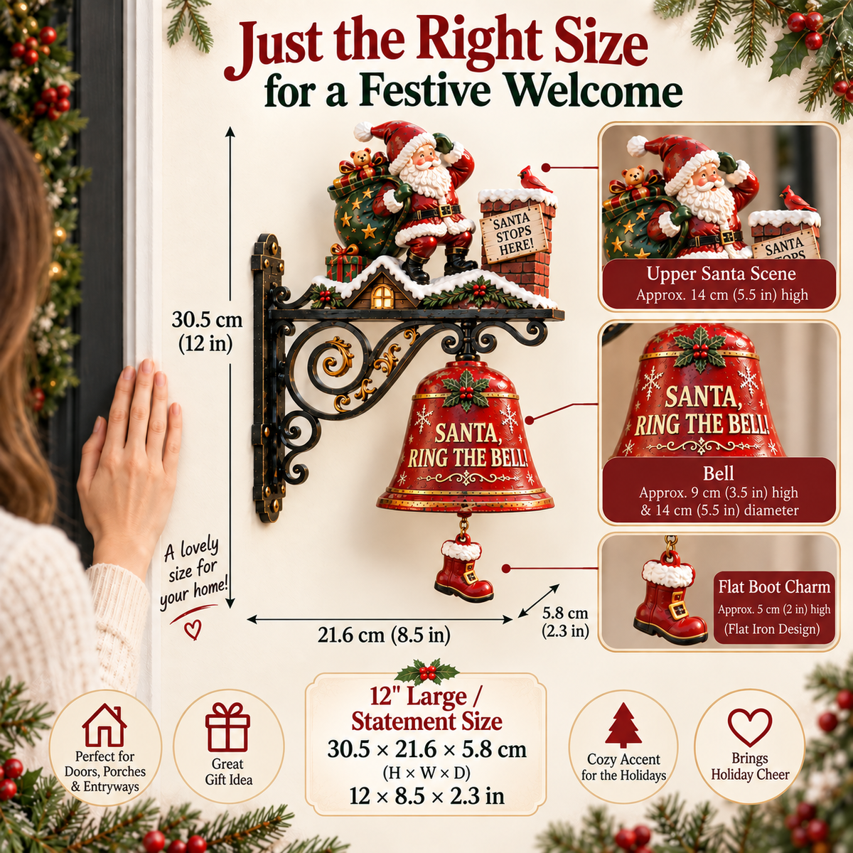 🎅 🎅2026 Christmas Gift 50% Off--🎅🎅 Santa, Ring the Bell! Iron Christmas Door Bell — Vintage Holiday Porch & Entryway Decor
