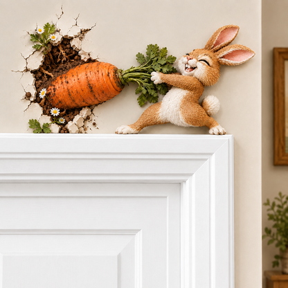 🐰 Funny Bunny Pulling Carrot Wall Decor