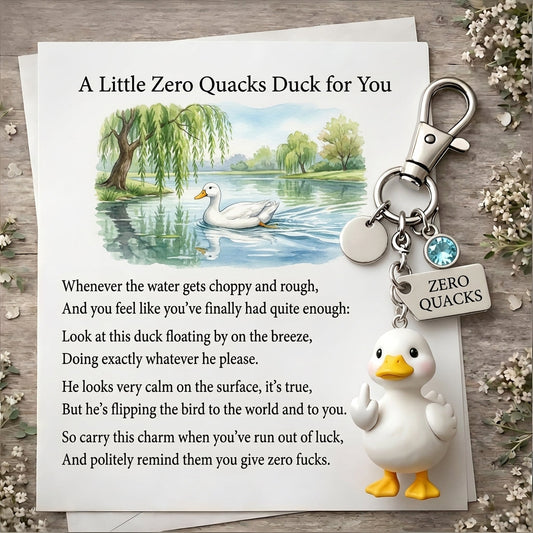 ✨✨"Zero Quacks Given" Middle Finger Duck Keychain & Poem Card Set - The Ultimate Cheeky Gift!